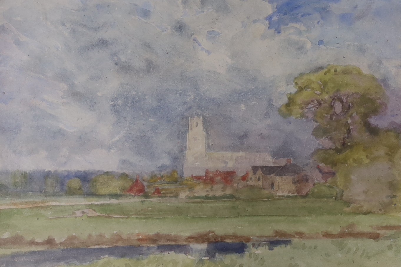 Sir Alfred East (1849-1913), watercolour, 'Blythburgh, Suffolk', 23 x 34cm